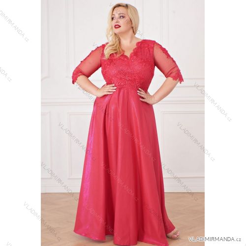 Dress Long Elegant Party 3/4 Sleeve Women's Plus Size (44-54) POLISH FASHION PMLBF23ID3115 Pink 44