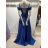 Women's Long Elegant Party Carmen Dress (SL) FRENCH FASHION FMPEL23PATRICIA blue S