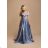 Women's Long Elegant Party Carmen Dress (SL) FRENCH FASHION FMPEL23PATRICIA blue S