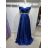 Women's Long Elegant Party Carmen Dress (SL) FRENCH FASHION FMPEL23PATRICIA blue S