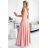 405-3 ELENA Long dress with a neckline and ties on the shoulders - dirty pink