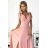 405-3 ELENA Long dress with a neckline and ties on the shoulders - dirty pink