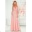 405-3 ELENA Long dress with a neckline and ties on the shoulders - dirty pink