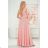 405-3 ELENA Long dress with a neckline and ties on the shoulders - dirty pink