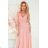 405-3 ELENA Long dress with a neckline and ties on the shoulders - dirty pink