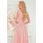 405-3 ELENA Long dress with a neckline and ties on the shoulders - dirty pink