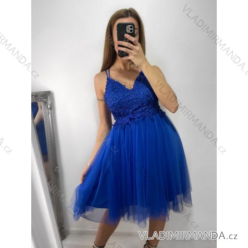 Šaty společenské tylové na ramínka dámské (S/M/L ONE SIZE) ITALSKá MóDA IM923001 M / L Royal blue