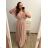 Women's Long Knitted Turtleneck Short Sleeve Dress (S/M ONE SIZE) ITALIAN FASHION IMM22FD51751 XL/2XL Old-pink