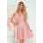 393-2 ROSALIA Feminine dress with an envelope neckline and bows - powder pink