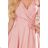 393-2 ROSALIA Feminine dress with an envelope neckline and bows - powder pink