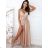 Long summer satin dress with straps women with belt (UNI S / M) ITALIAN FASHION IMM22INFINITE -   green pea -   S / M