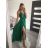 Long summer satin dress with straps women with belt (UNI S / M) ITALIAN FASHION IMM22INFINITE -   green pea -   S / M