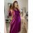 Long summer satin dress with straps women with belt (UNI S / M) ITALIAN FASHION IMM22INFINITE -   green pea -   S / M