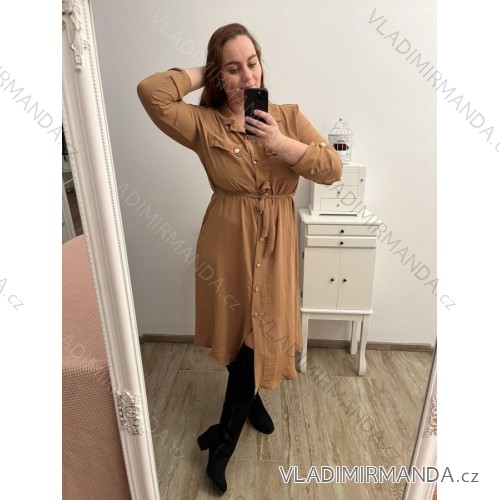 Women's Short Sleeve Shirt Dress (S / M ONE SIZE) ITALIAN FASHION IM422633 L/XL Brown