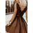 Women's Plus Size (42-46) Long Elegant Party Sleeveless Dress POLISH FASHION PMLBC23265-10 Brown 34