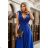 Women's Plus Size (42-46) Long Elegant Party Sleeveless Dress POLISH FASHION PMLBC23265-10 Royal blue 34