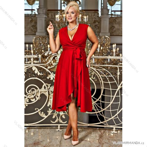 Women's Plus Size (42-46) Long Elegant Party Sleeveless Dress POLISH FASHION PMLBC23265-10 red 48