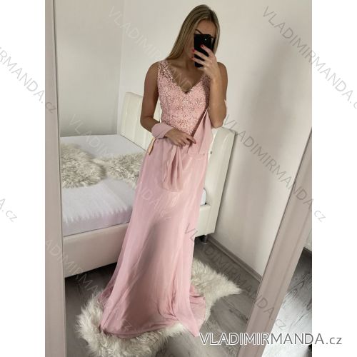 Šaty plesové elegantní společenské bez rukávu dámské (S/M ONE SIZE) ITALSKÁ MÓDA IMM23XF-324A/DU S/M light pink