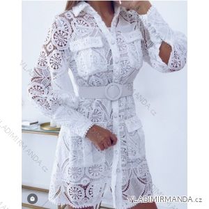 Women's Long Sleeve Lace Dress With Belt (S/M ONE SIZE) ITALIAN FASHION IMWB23285