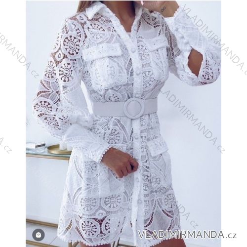 Women's Long Sleeve Lace Dress With Belt (S/M ONE SIZE) ITALIAN FASHION IMWB23285