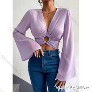 Women's Long Sleeve Crop Top (S/M ONE SIZE) ITALIAN FASHION IMPGM233351