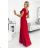 411-2 CRYSTAL long shimmering dress with a neckline - red