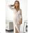 404-3 Shiny dress with a neckline and a slit on the leg - beige