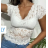 Women's Short Sleeve Lace T-Shirt/Blouse (S/M ONE SIZE) ITALIAN FASHION IMPDY23HT2113