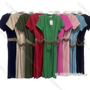 Long Dress with Belt Short Sleeve Women's (S/M/L ONE SIZE) ITALIAN FASHION IMC23200