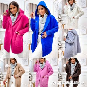 Women's Long Sleeve Hooded Alpaca Coat (S/M ONE SIZE) POLISH FASHION IMWK23747