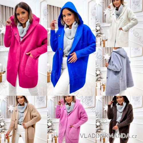 Women's Long Sleeve Hooded Alpaca Coat (S/M ONE SIZE) POLISH FASHION IMWK23747