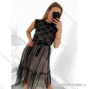 Women's Elegant Tulle Lace Sleeveless Dress (S/M ONE SIZE) ITALIAN FASHION IMM239662/DU