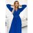 414-5 KLARA pleated dress with a belt and a neckline - royal blue