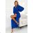 414-5 KLARA pleated dress with a belt and a neckline - royal blue
