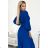 414-5 KLARA pleated dress with a belt and a neckline - royal blue