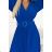 414-5 KLARA pleated dress with a belt and a neckline - royal blue