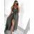 Long summer satin dress with straps women with belt (UNI S / M) ITALIAN FASHION IMM22INFINITE