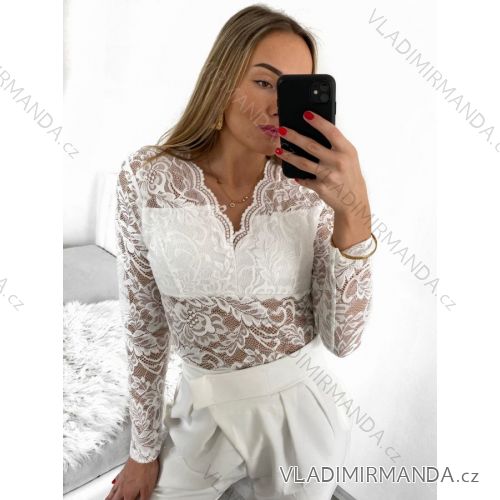 Women's Long Sleeve Lace Crop Top (S/M ONE SIZE) ITALIAN FASHION IMPGM233352