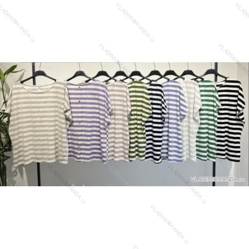 Women's Stripe Short Sleeve T-Shirt (S/M ONE SIZE) ITALIAN FASHION IMPLM2380356