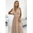 362-6 JUSTINE Long dress with a neckline and a tie - beige