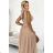 362-6 JUSTINE Long dress with a neckline and a tie - beige