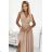 362-6 JUSTINE Long dress with a neckline and a tie - beige