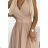 362-6 JUSTINE Long dress with a neckline and a tie - beige