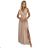 362-6 JUSTINE Long dress with a neckline and a tie - beige