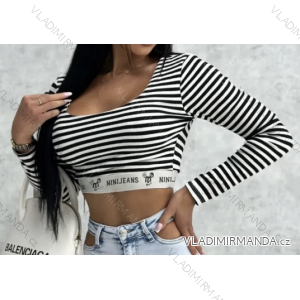 Crop Top Long Sleeve Women's Stripe (S/M ONE SIZE) ITALIAN FASHION IMPCF2327358