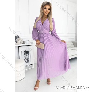 414-6 KLARA pleated dress with a belt and a neckline - lilac color