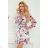 421-1 Chiffon dress with frills and a wide elastic band - pink flowers