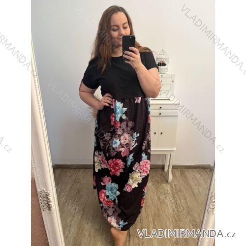 Women's Plus Size Long Maxi Long Short Sleeve Dress (2XL/3XL/4XL ONE SIZE) ITALIAN FASHION IMD23020