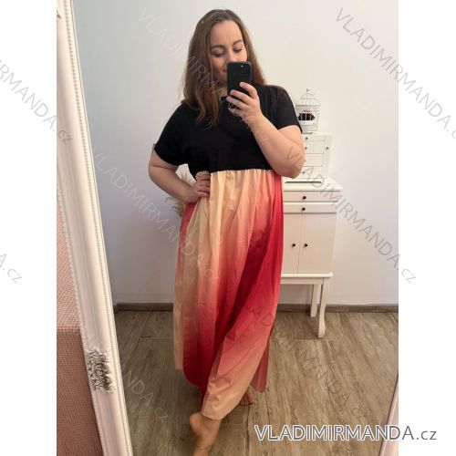 Women's Plus Size Long Maxi Long Short Sleeve Dress (2XL/3XL/4XL ONE SIZE) ITALIAN FASHION IMD23020E/DU 3XL/4XL Pink