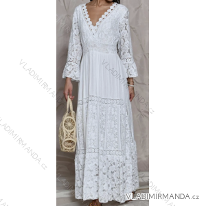 Women's Long Elegant Lace Long Sleeve Dress (S/M ONE SIZE) ITALIAN FASHION IMPSH2310384